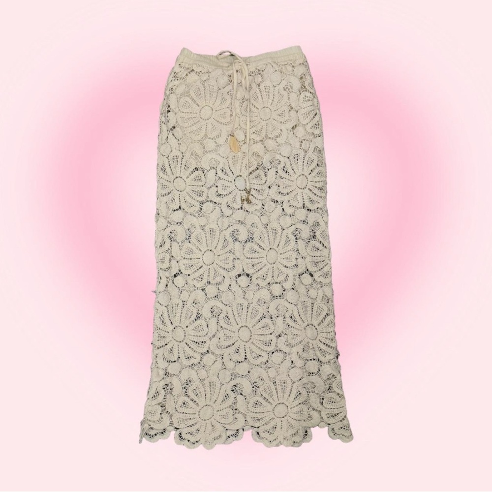 Zara Cream Floral Crochet Maxi Skirt